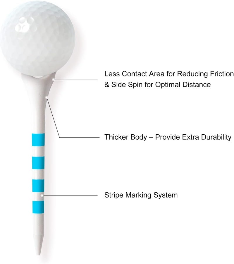 Full Choice 60/100 Pack Plastic Golf Tees (2-3/4"or 3-1/4"), Enhanced Durability & Stability, Designed to Reduce Friction and Side Spin - Image 4